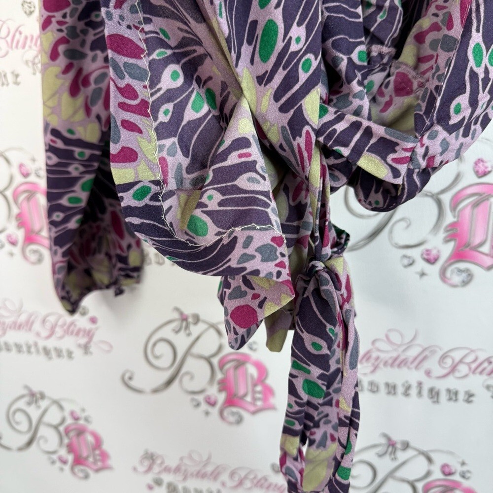 Banana Republic blouse long sleeve floral Purple and Green Wrap shirt tie up - Picture 8 of 13